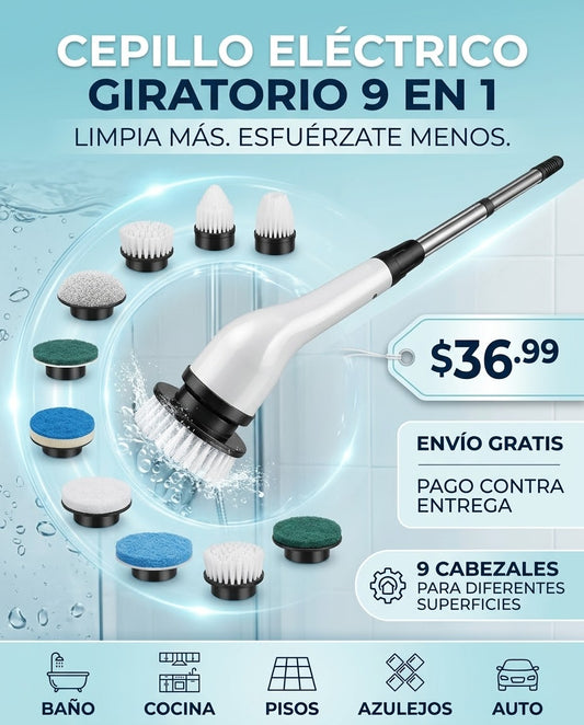 Cepillo Eléctrico Giratorio 9 en 1-  Limpieza más  Esfuerza Menos