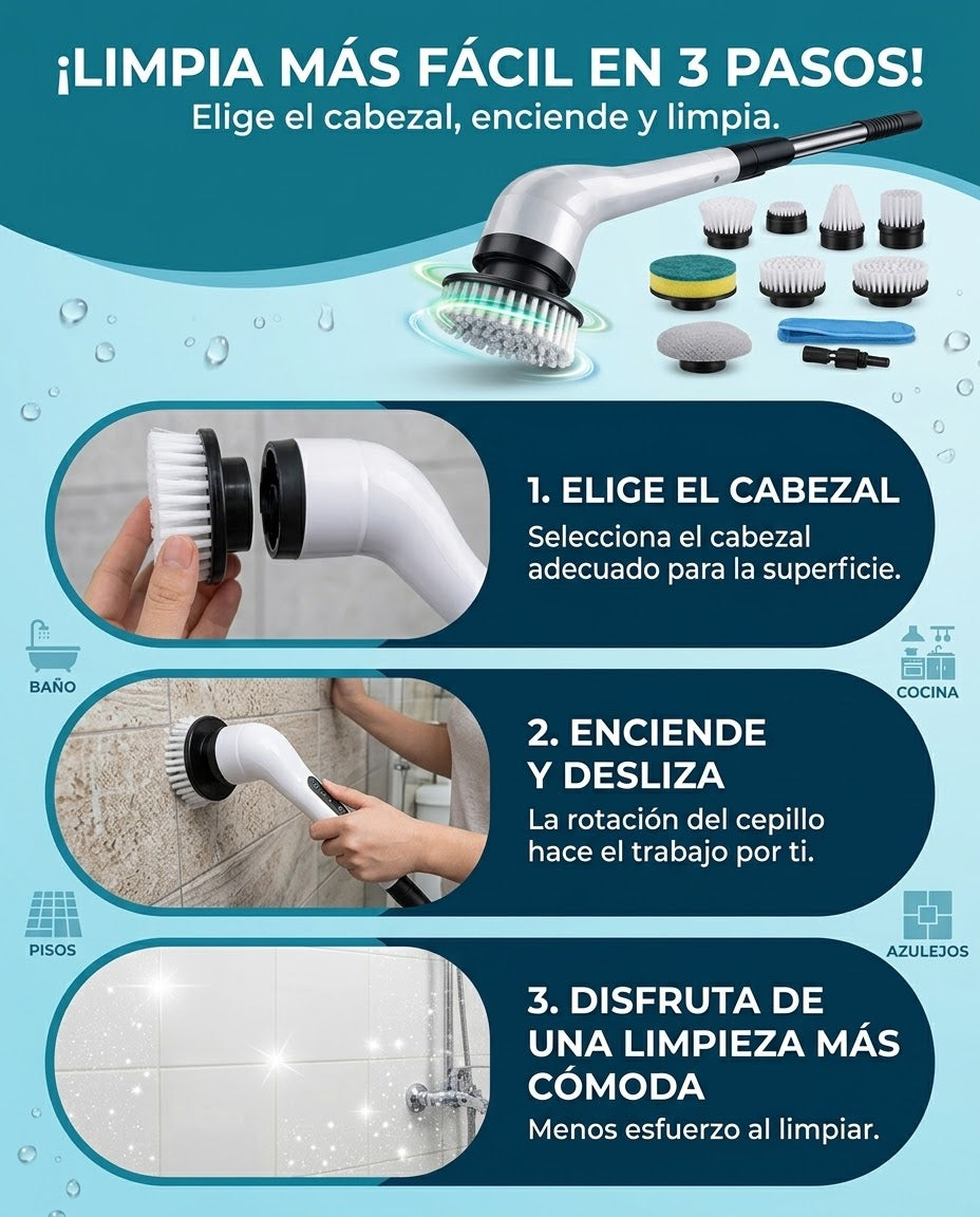 Cepillo Eléctrico Giratorio 9 en 1-  Limpieza más  Esfuerza Menos