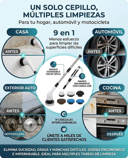 Cepillo Eléctrico Giratorio 9 en 1-  Limpieza más  Esfuerza Menos