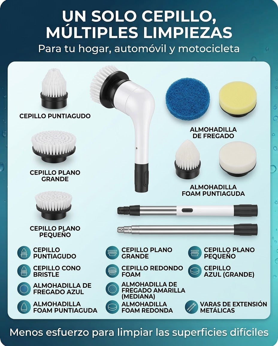 Cepillo Eléctrico Giratorio 9 en 1-  Limpieza más  Esfuerza Menos